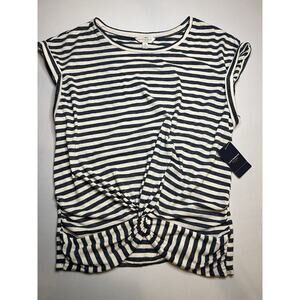 Lucky Brand Women's Striped Short Sleeve Top In Navy Blue/White Size S NWTS
